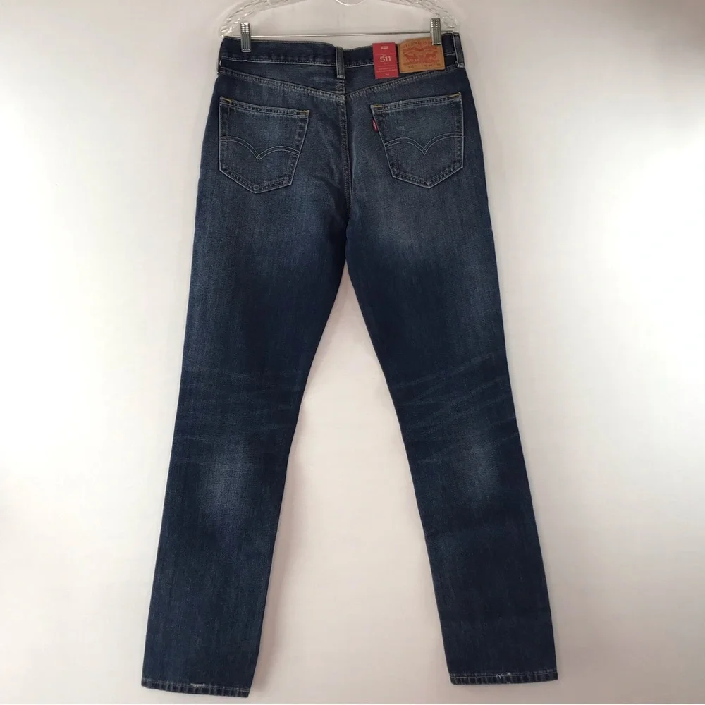 Levi's 511 Slim Medium Blue Distressed Denim Jeans Size 34/36
